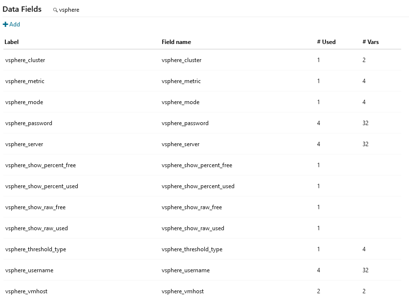 vSphere Data Fields